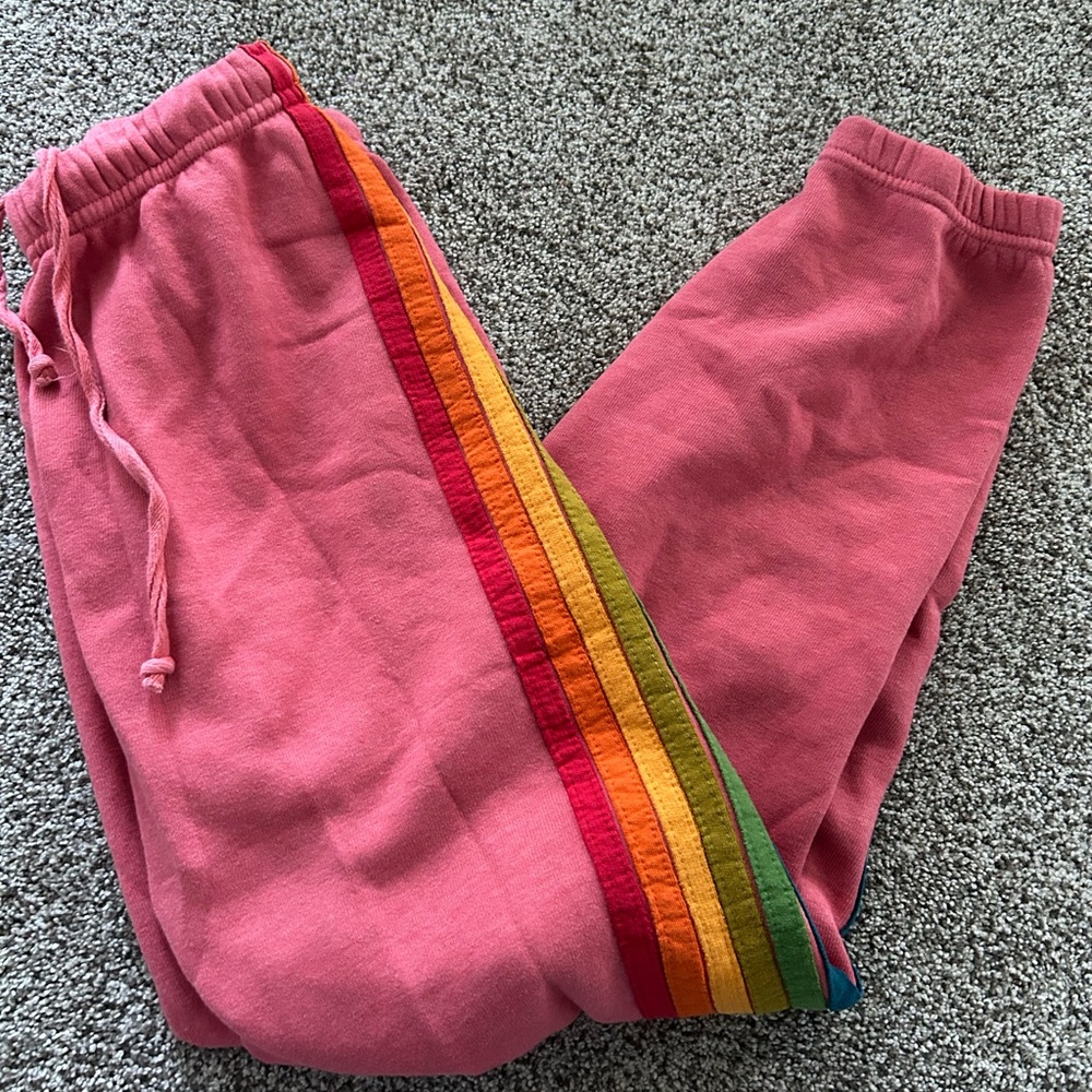 AVIATOR NATION SWEATPANTS- pink with rainbow stripe
